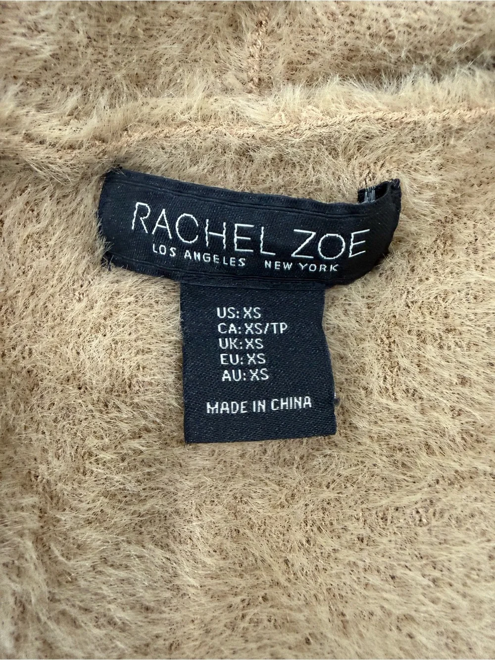 EUC Rachel Zoe Fuzzy Longline Open Front Cardigan Camel Cozy Knit Sweater XS